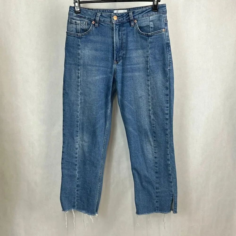 Dear John Jodi Denim Jeans Sz 28 Straight Leg Stretch Raw Hem High Rise